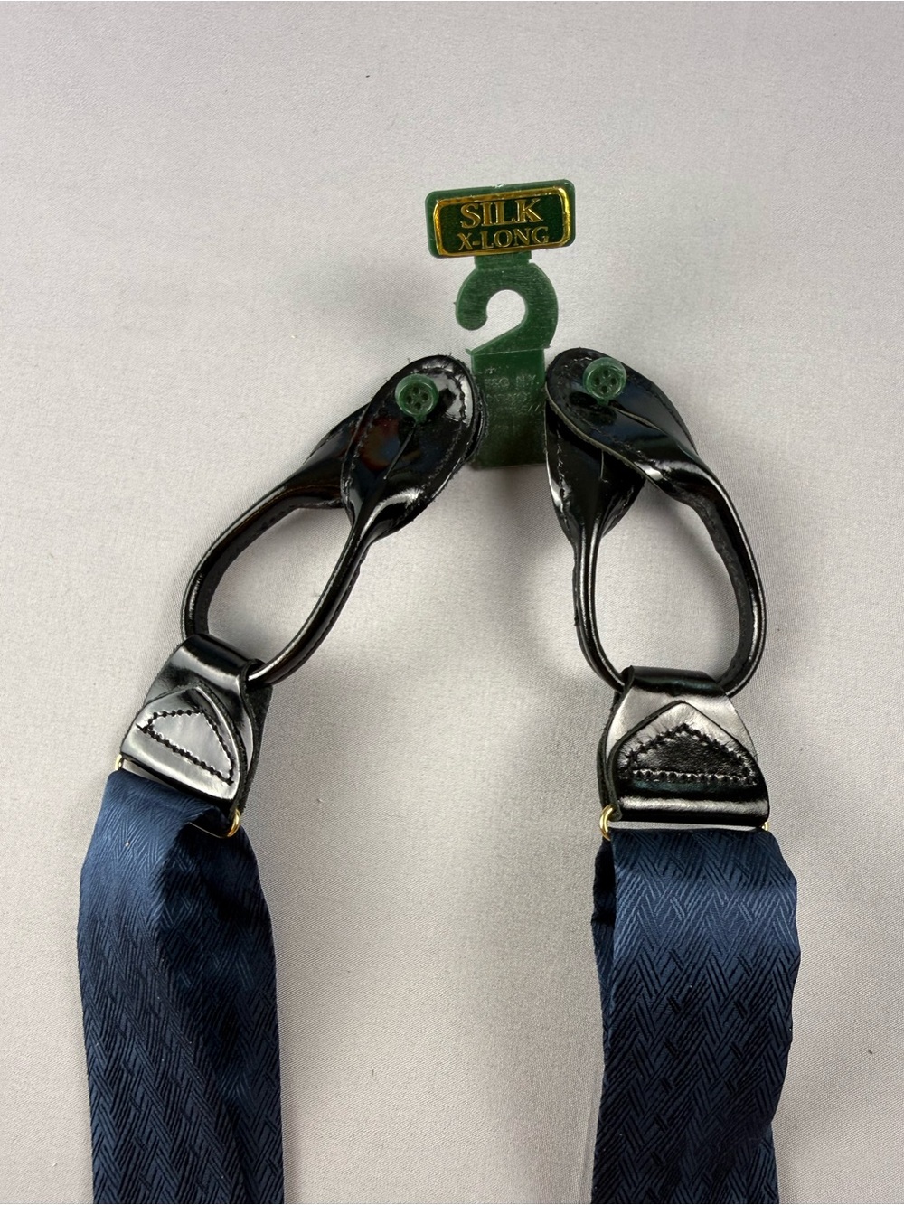 Vintage Silk X-Long Navy Blue Silk Button Suspenders Formal Braces